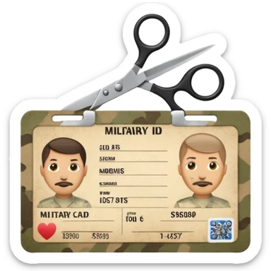 Scissors cutting military ID card front view sticker