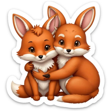 A fox hugs a brown bunny sticker