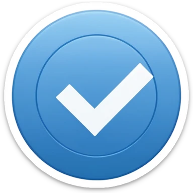 Simple icon, blue circle with a white checkmark in the center, clean white background, flat design, minimal style, clear and sharp, no text, no shadow. sticker