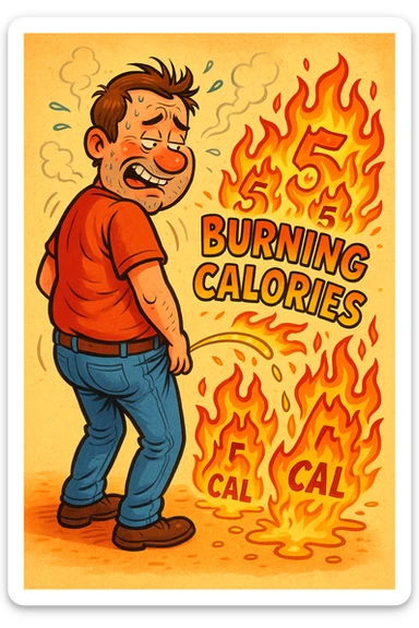 Uomo che fa Pipì, brucia calorie, come se fosse un termogenico in italiano sticker