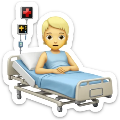 pessoa com a pele de cor amarela deitada em uma maca de hospital sticker