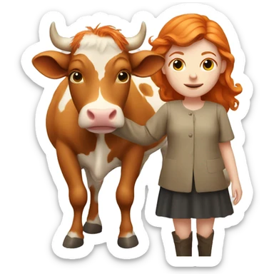 Ginger girl with a cow  sticker