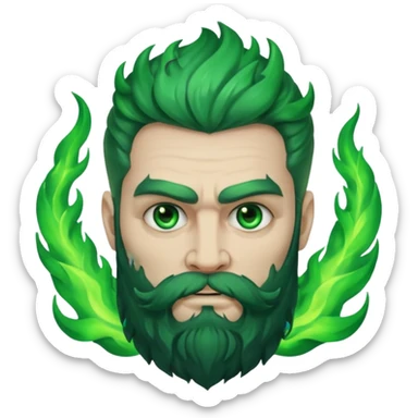 hades greek god with green flames and beard sticker