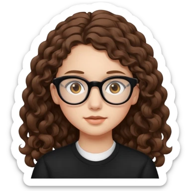 white teen girl with long brown curls, hazel eyes, and black frame glasses sticker