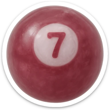 pool billiards 7-ball, retro 90's toy style, very transparent, slightly see-through, maroon with white circle and number 7, soft plastic texture, soft reflections, soft and squishy, some cloudiness, not shiny, highly detailed, appealing, no tag, no background sticker