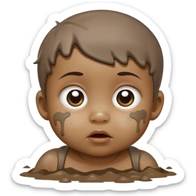 dirty baby with mud on face looking sneaky mischievous sticker