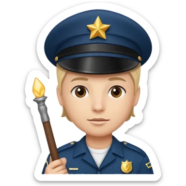 Officer with cap holding baton sticker