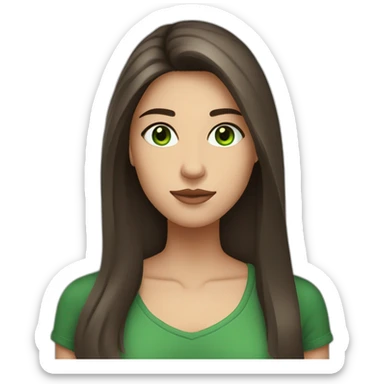 cocasian young adult woman with dark straight brown and long hair and green eyes sticker