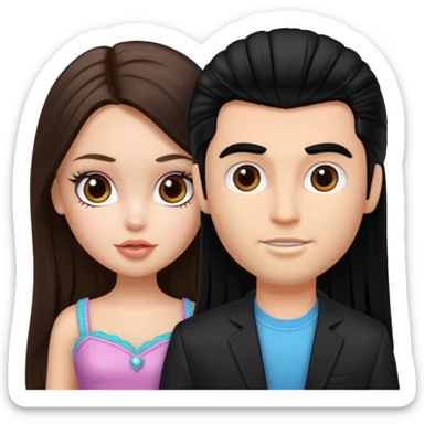 a pretty fair bratz girl with long brown hair and white bratz man with black hair sticker