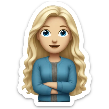 White woman with long blonde hair and blue eyes in layered sweaters  sticker