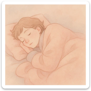 person sleeping on their side, cozy blanket, gentle colors sticker