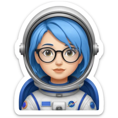 Female astronaut with blue hair, wear glasses, non helmet sticker