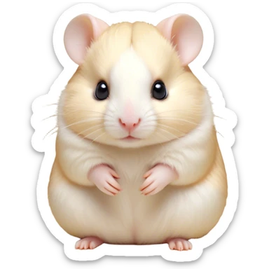 Cinematic Noble Cream Hamster Portrait Emoji, Poised and regal, with a tiny, compact build and a smooth, pristine cream fur, deep-set soulful dark eyes, Simplified yet sharp and sophisticated features, highly detailed, glowing with a soft, dignified glow, high shine, intelligent and energetic, stylized with an air of miniature elegance, focused and attentive, soft glowing outline, capturing the essence of a watchful and confident rodent, so majestic it feels as though it could scurry out of the screen with effortless authority! sticker