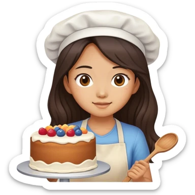Long haired Asian girl baking cake sticker