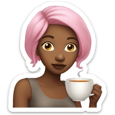 pink hair Girl sipping tea sticker