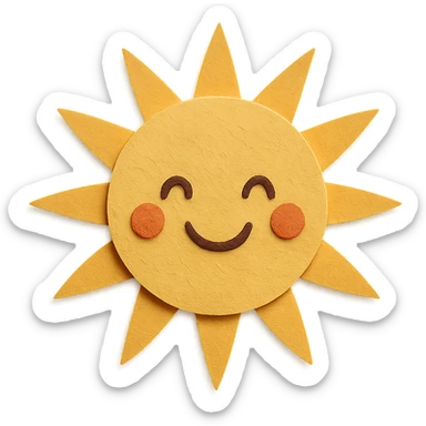 cheerful sun with rays in paper-craft style sticker