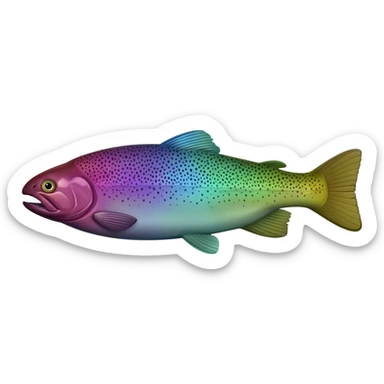 realistic rainbow trout fish bright purple blue green yellow white with black speckles sticker