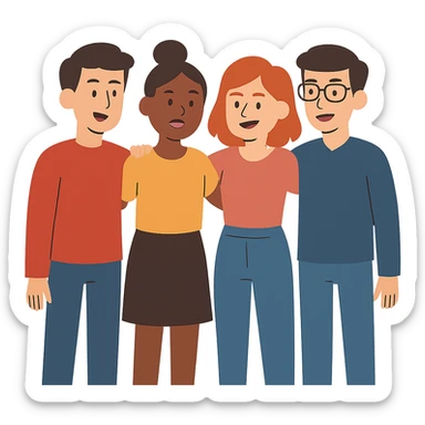 flat toon style group of friends sticker