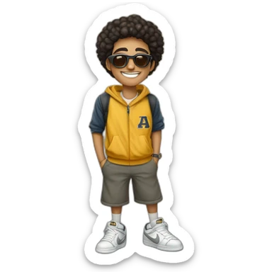 chico rubio  con lentes,, vestido con buzo y pantalone baggy y zapatillas nike dunk, feliz sticker