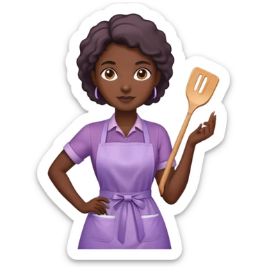 Dark skin lady eith light purple apron just the apron sticker