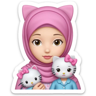 Teen girl wearing hijab and freshness with Hello Kitty doll sticker