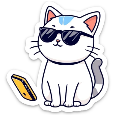 Cat with sunglasses and a phone sticker