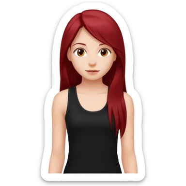 a pretty bratz fair girl with long dark red straight hair, wearing a black tank top sticker