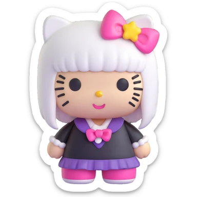 Hello Kitty wearing a wig, cute and playful, simple background sticker