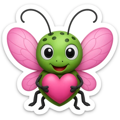 Make the bug more cartoonish in the style of apple emojis, with a rounder body, big eyes, and a playful expression, keeping the apple emoji style look. sticker
