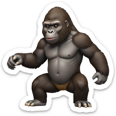 cinematic-gorilla-realistic-full-body-on-all-fours-emoji,-exuding-strength,-thick-dark-fur-in-the-light,-head-tilted-dramatically,-deep-friendly-eyes-filled-with-intense-intelligence,-simplified-yet-realistic-focused-features,-highly-detailed, zoomed out friendly  sticker