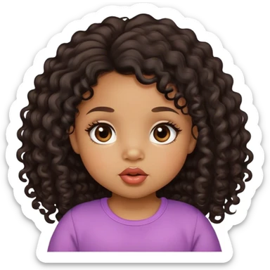 light brown skin tone, very adorable toddler, with big plump lips, long long lashes, black curly long hair, brown eyes sticker