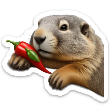 marmot sleeping with a chilli pepper sticker