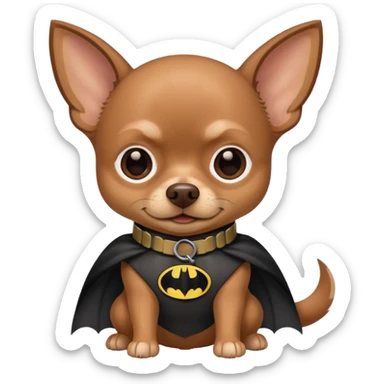 Brown Chihuahua with batman logo on his collar sticker