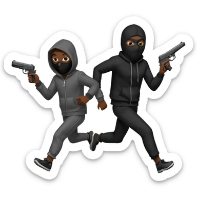 Hoodlum burglar mask and gun with switch running after another gang banger while it's shooting  sticker