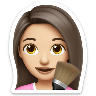 Long haired Brunette Esthetician wearing pink holding a fan brush sticker