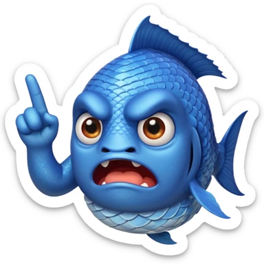 blue fish holding up a middlefinger towards the camera sticker