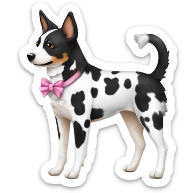 Black and white spotted Australian cattle dog, with bows sticker