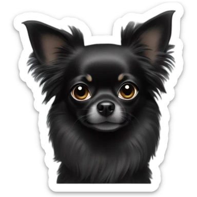 A only black Chihuahua with long earhairs an a fluffy tail and a white chest  sticker