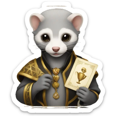 Grey Ferret holding a tarot card sticker