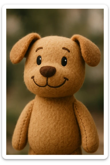 a happy dog plush portrait, fluffy texture, gentle expression sticker