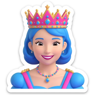 smiling queen with pink and blue hair and a queen crown sticker