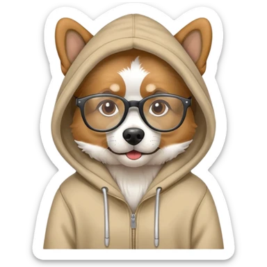 Dog wearing a hoodie and glasses sticker