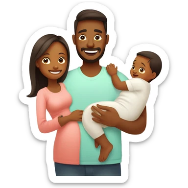 Happy family with newborn baby. Young parents and newborn son in hands. Mother, father holding infant together with love. Parenthood concept. Flat illustration isolated on white background. sticker