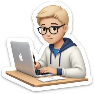 student making his homework on macbook sticker