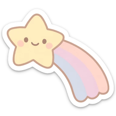adorable pastel yellow shooting star, happy face, pastel trail, no arms or legs, full body, soft pastel kawaii style, transparent background sticker