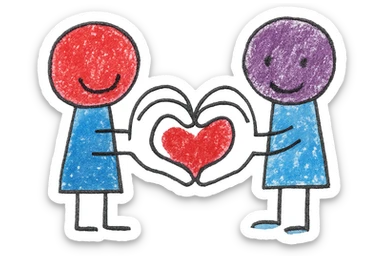 heart hands icon, hands forming a heart, playful and childlike, crayon texture sticker