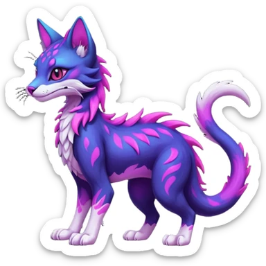 Kawaii dark edgy colorful vibrant neon glowing fantasy feline-vernid-sergal-fursona animal creature with a tufted tail full body with intricate markings  sticker