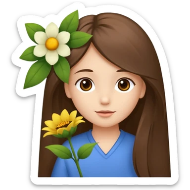 Ein braunhaariges Mädchen (glatte Haare ) mit einen Blume hinter dem ohr lange haare zur Seite kuckend Blume hinter dem rechten Ohr so das man es sieht zur Seite schauend sticker