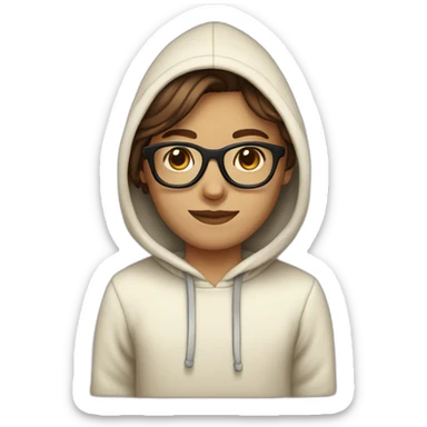 Brown hair with glasses and cream hoodie sticker
