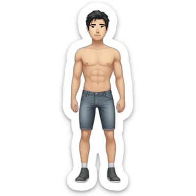 Guy, 20 y.o., black hair, amber eyes, white skin, full body with legs, without shirt, fit, abs, medicine urology sticker